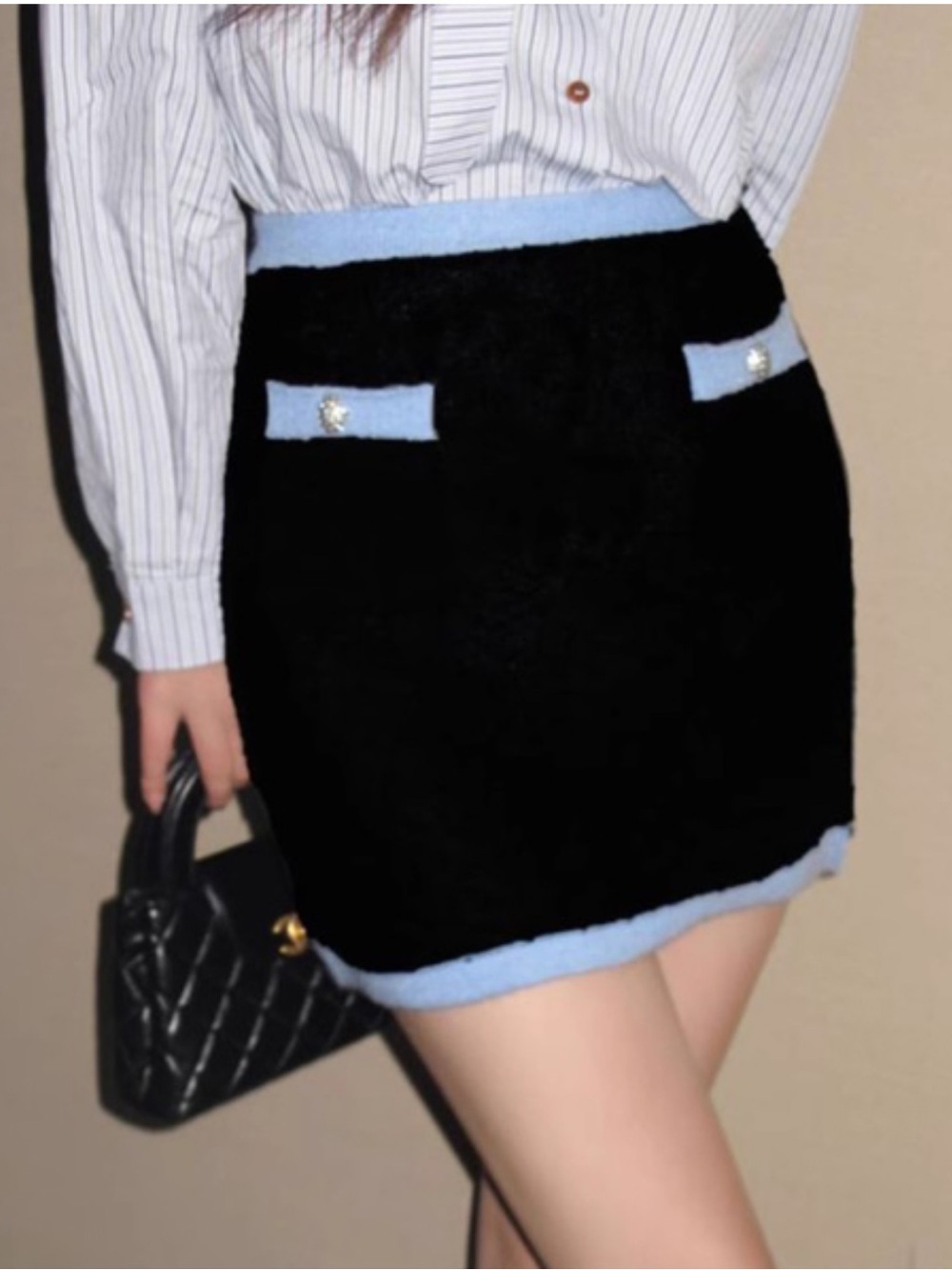 NWT, Women’s Blue Tweed Denim mini skirt, size 10, Karl Lagerfeld - Picture 3 of 10